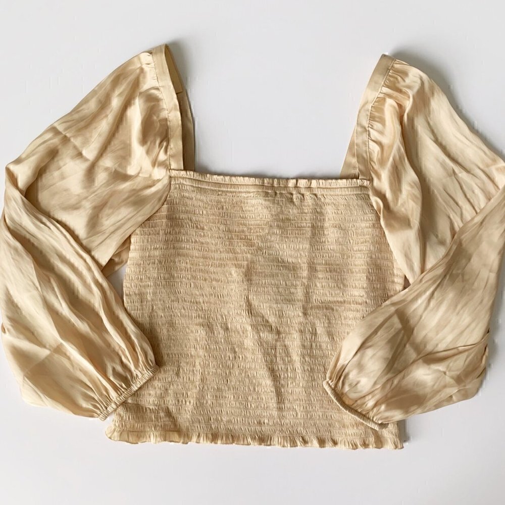 NWT J. Crew Woman Squareneck smocked featherweight satin crop top, Medium